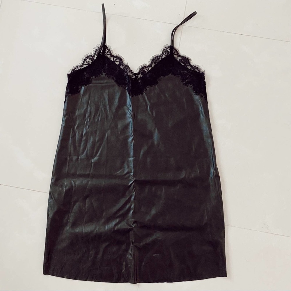 Zara Faux Leather Black Lace Detail Dress - Picture 2 of 6
